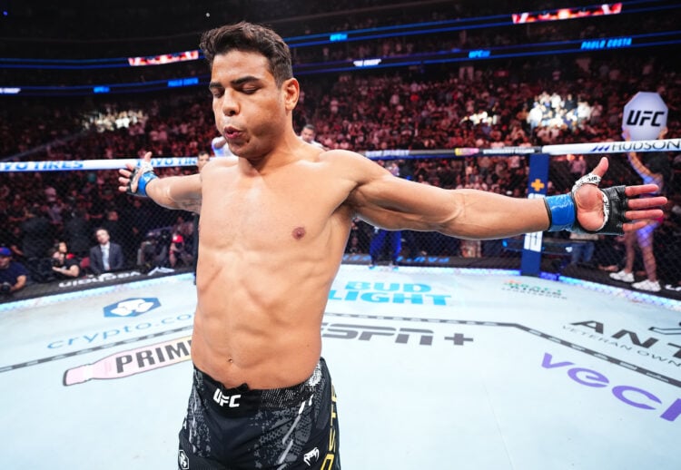 Paulo Costa of Brazil prepares to face Sean Strickland in a middleweight fight during the UFC 302 event at Prudential Center on June 01, 2024 in Ne...