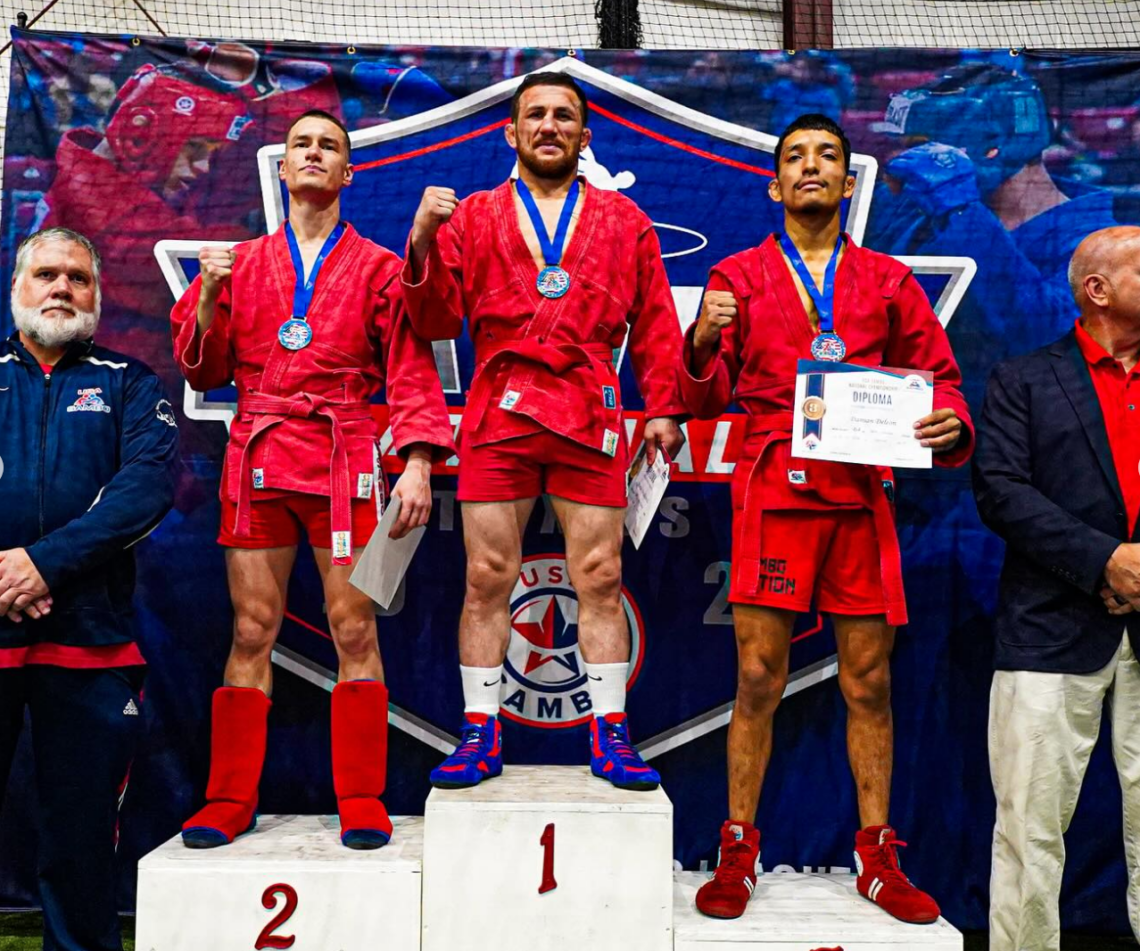 Merab Dvalishvili on the podium at U.S. National Combat Sambo Tournament