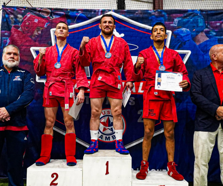 Merab Dvalishvili on the podium at U.S. National Combat Sambo Tournament
