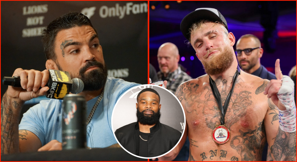 Side by side of Jake Paul, Mike Perry and Tyron Woodley