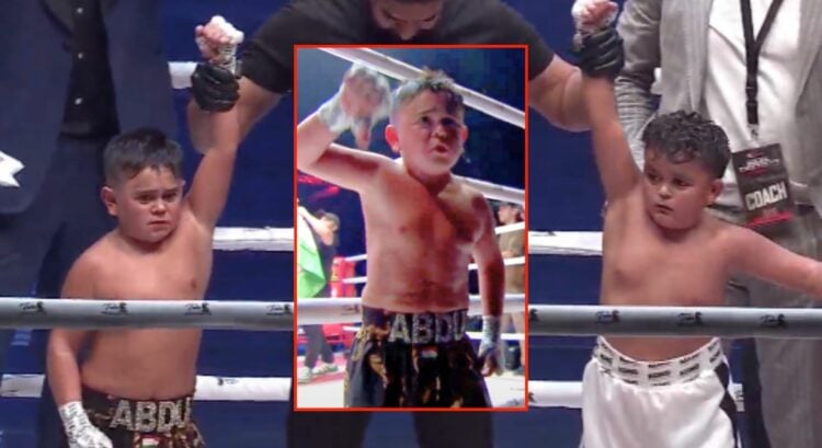 Composite imave showing Abdu Rozik upset after drawing his boxing debut