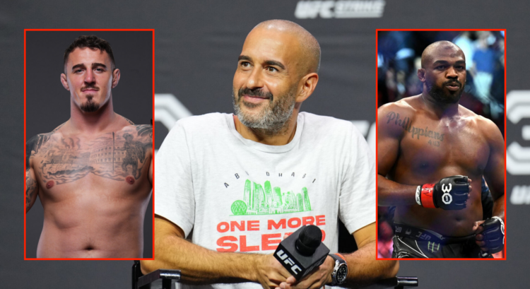 Pop out of Jon Anik, Jon Jones and Tom Aspinall