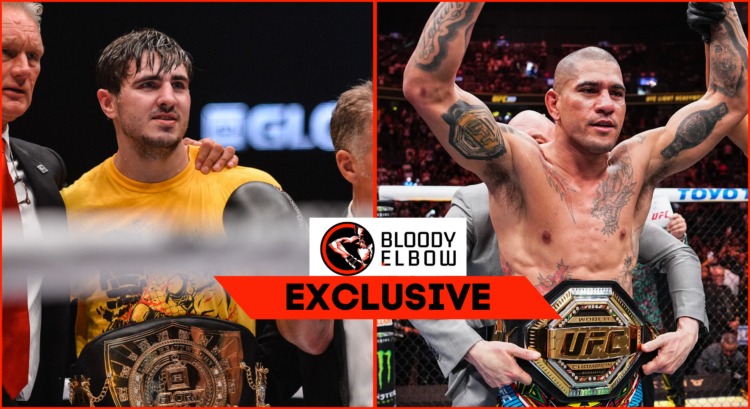 Composite image showing Artem Vakhitov (left) and Alex Pereira (right), with overlay text reading 'Bloody Elbow EXCLUSIVE'
