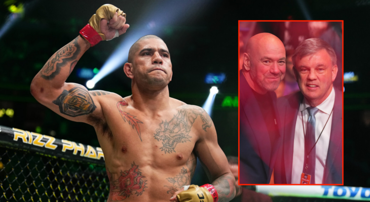 Side by side of Alex Pereira, Dana White and Teddy Atlas