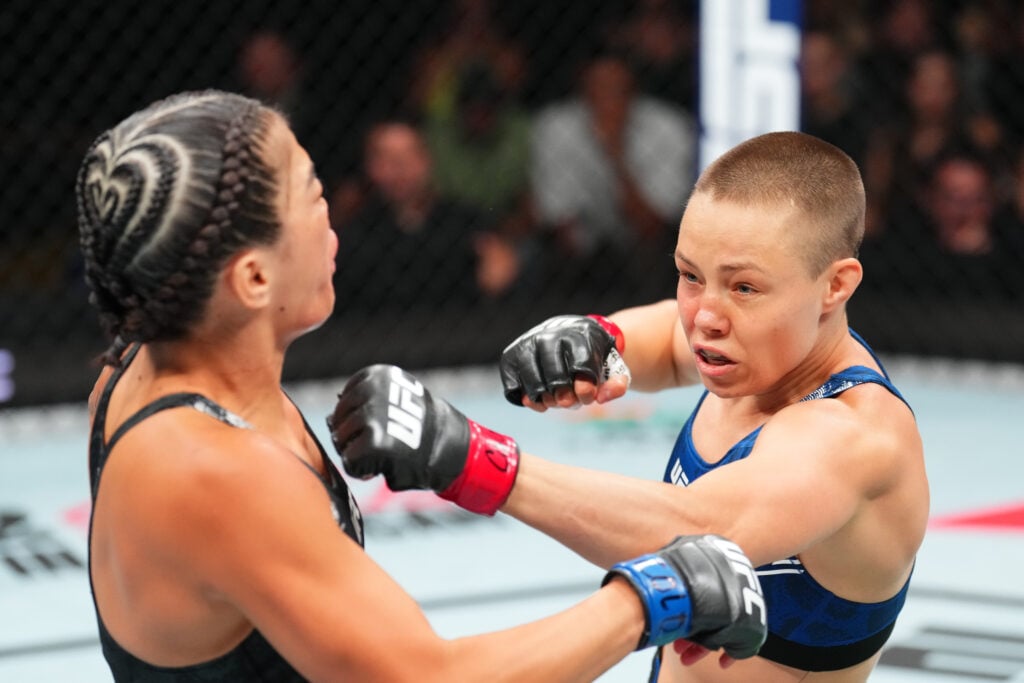 Rose Namajunas punches Tracy Cortex in their UFC fight