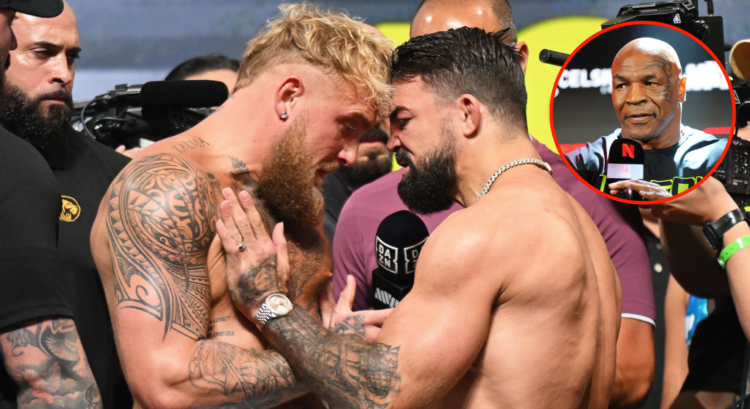 Jake Paul and Mike Perry, with a bubble showing Mike Tyson