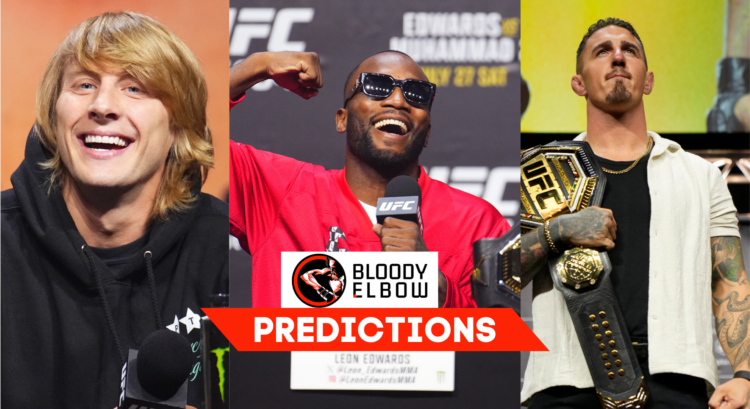 Leon Edwards, Tom Aspinall and Paddy Pimblett at the UFC 304 press conference