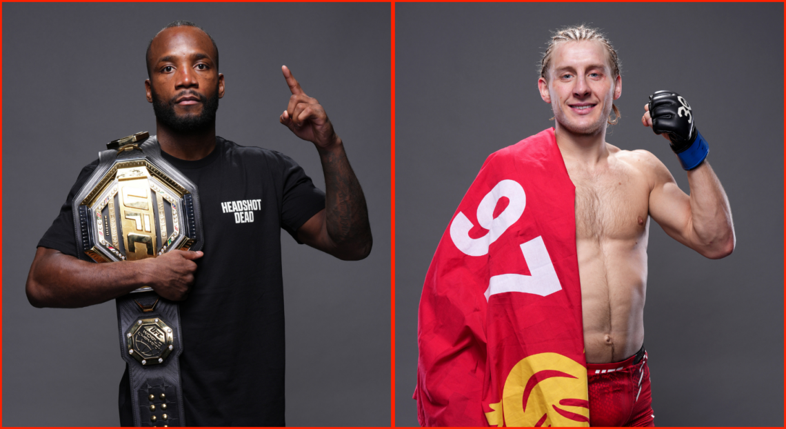 Leon Edwards and Paddy Pimblett posing after wins at UFC 296