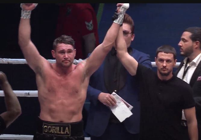 Darren Till is announced the winner after his boxing debut