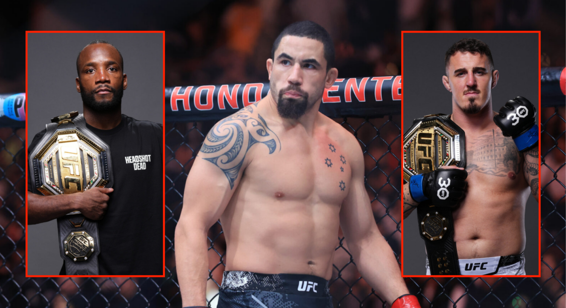 Pop out of Leon Edwards and Tom Aspinall with their UFC belts, and Robert Whittaker prior to his fight vs Paulo Costa in 2024
