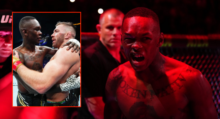Side by side of Israel Adesanya pre-UFC 305, and Adesanya and Du Plessis post-UFC 305