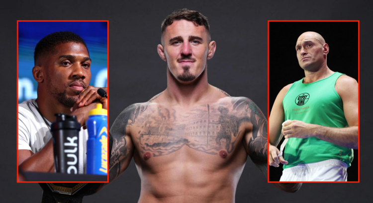 Side by side of Anthony Joshua, Tyson Fury, and Tom Aspinall