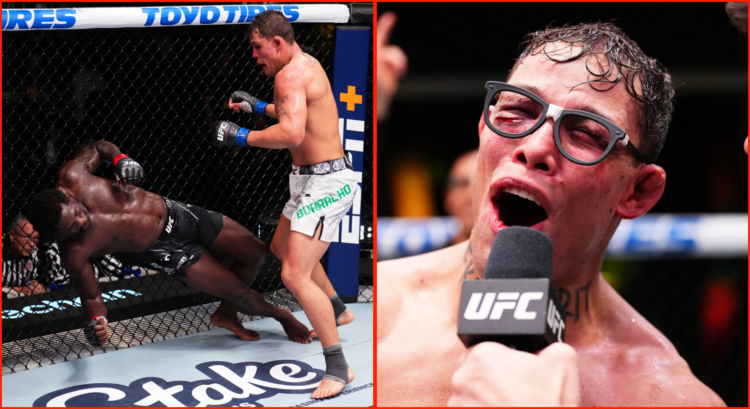 Side by side of Caio Borralho after beating Jared Cannonier at UFC Vegas 96