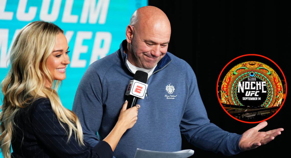 Dana White talking at the end of Dana White's Contender Series week 3 with a pop out image of the Sphere