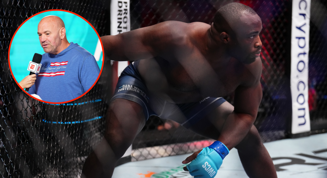Torrez Finney moments before his DWCS fight against Cam Rowston with a pop out image of Dana White