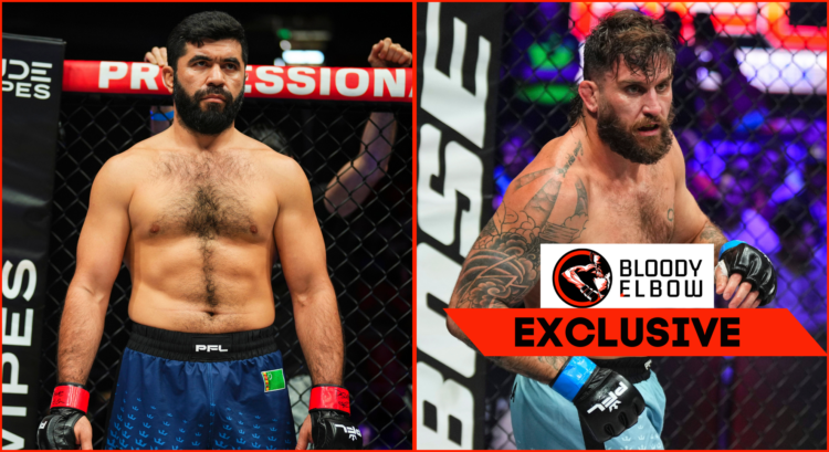 Composite image, left shows Dovlet Yagshimuradov, right shows Josh Silveira with overlay text that reads "Bloody Elbow Exclusive"