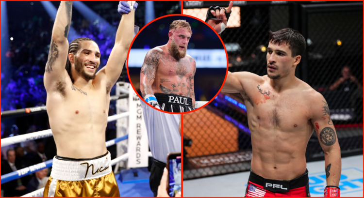 Composite image showing Nico (left) and Biaggio (right ) Ali Walsh. Bubble shows Jake Paul