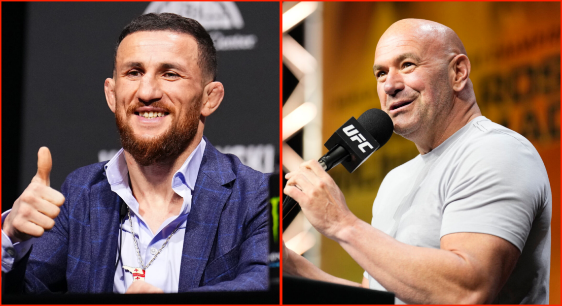 Split of Dana White at UFC 304 and Merab Dvalishvili at UFC 298