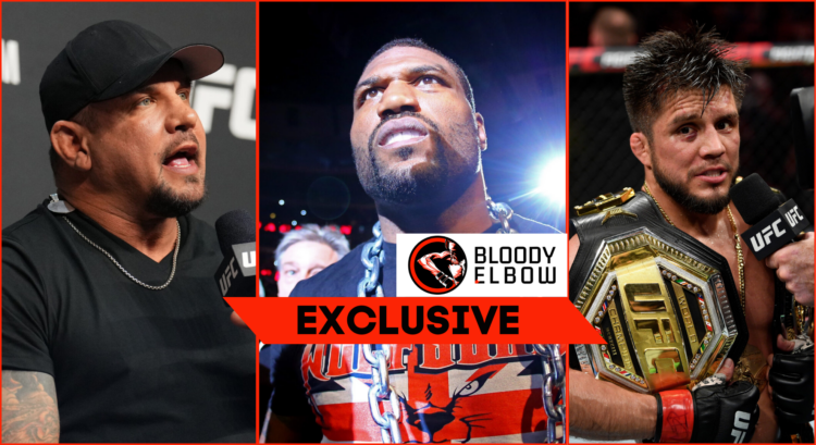 Split image of Frank Mir at UFC 30 anniversary, Quinton Jackson at UFC on Fox and Henry Cejudo at UFC 238