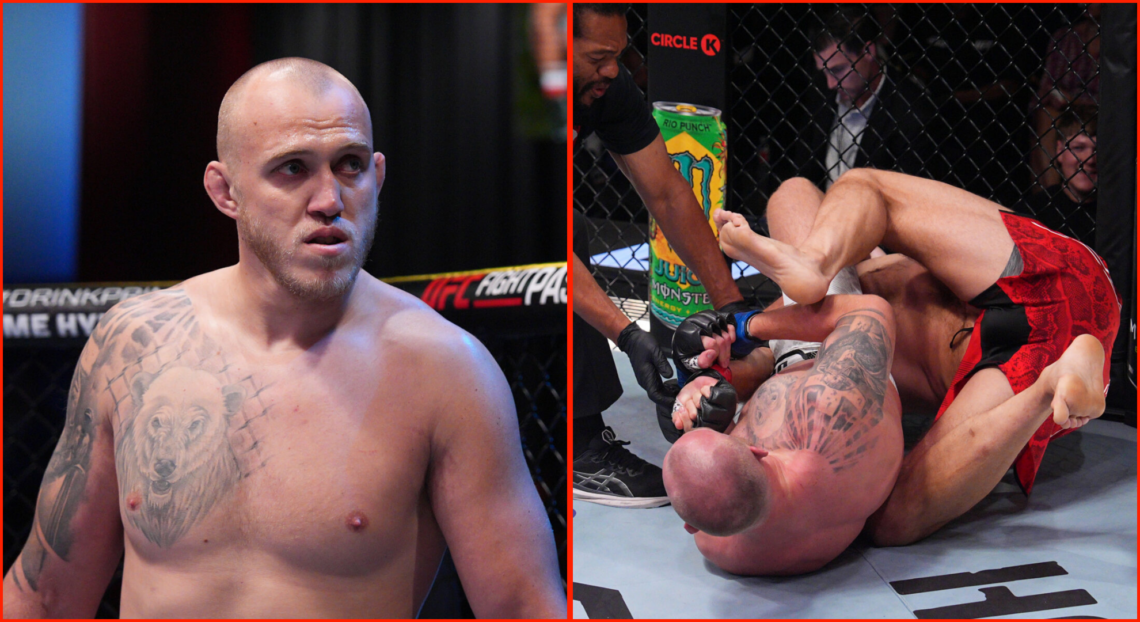 Side by side of Serghei Spivac and his submission win over Tybura