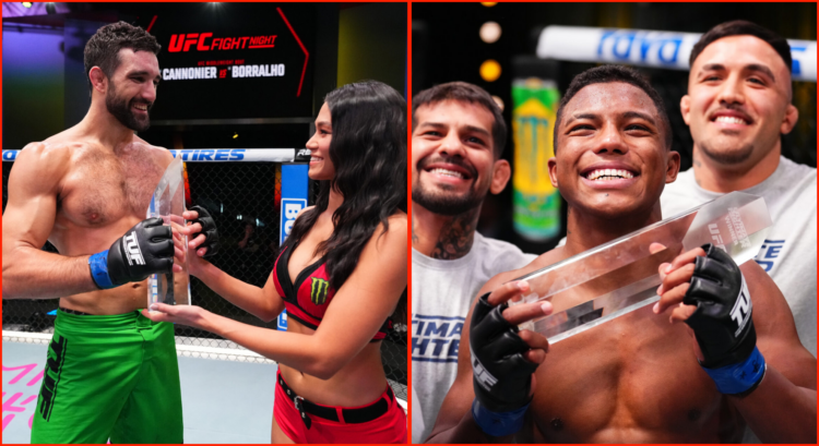 Side by side of Ryan Loder and Mairon Santos with their TUF trophies at UFC Vegas 96
