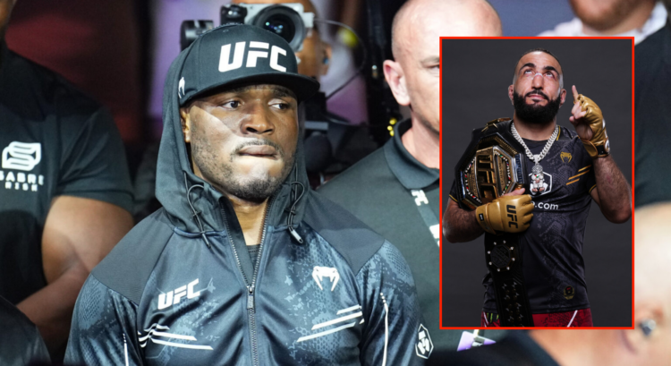 Split of Kamaru Usman walking to face Chimaev and Belal Muhammad with the belt