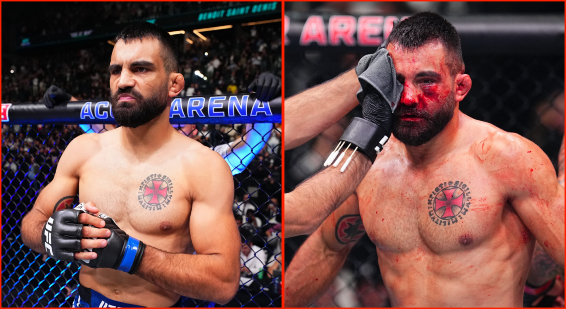 Side by side of Benoit Saint Denis before and after UFC Paris fight vs Renato Moicano