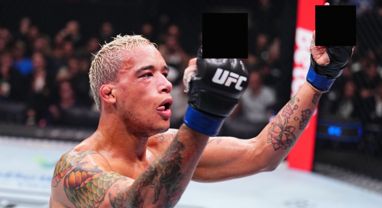 Bryan Battle throws up an offensive gesture at UFC Paris