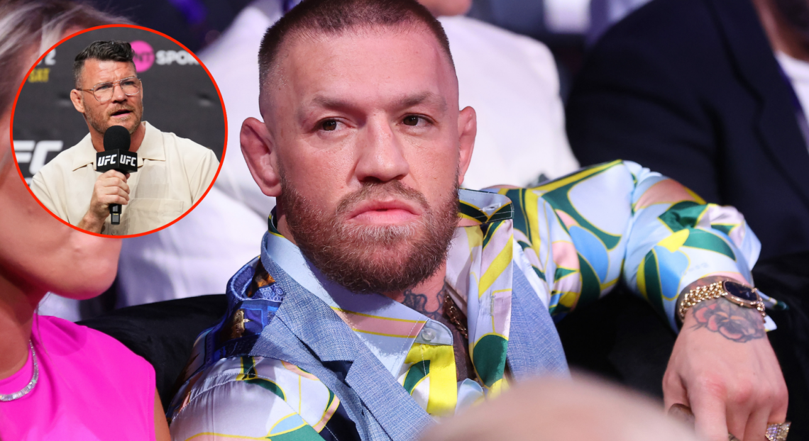 Conor McGregor (right) at the Anthony Joshua vs Daniel Dubois fight at Wembley with a pop out image of Michael Bisping (left)