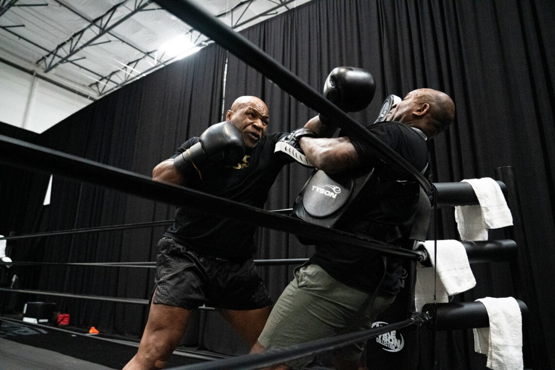 Mike Tyson during a training session for his fight with Jake Paul