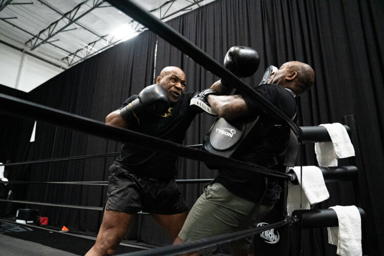 Mike Tyson during a training session for his fight with Jake Paul