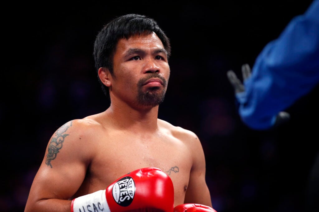 Manny Pacquiao in the ring during his fight with Keith Thurman