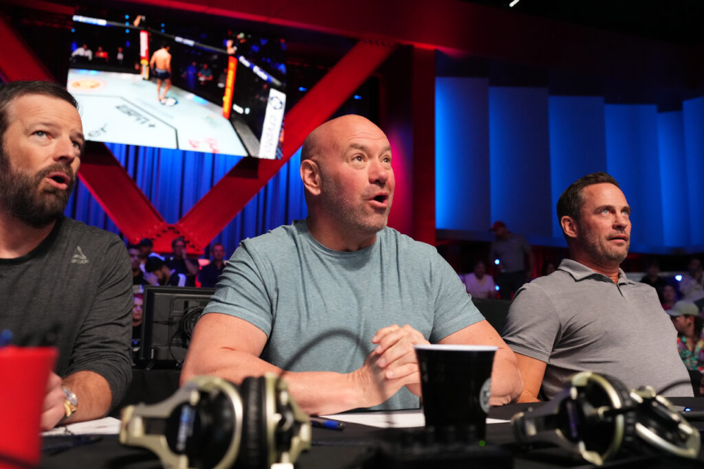 Dana White sits cageside during an episode of the Contender Series.