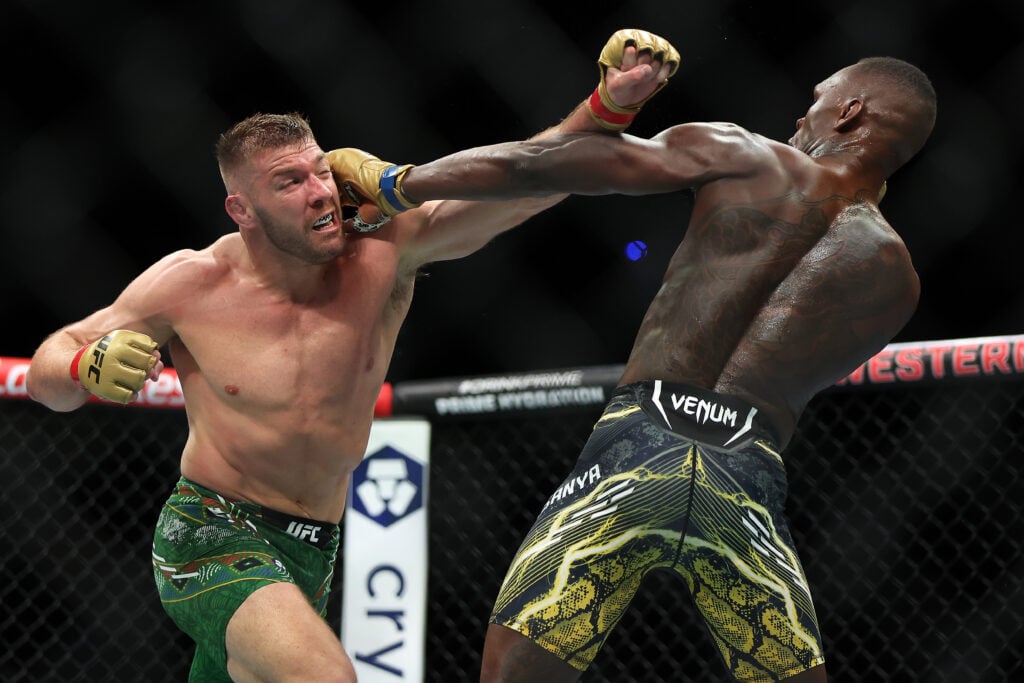 Dricus du Plessis missed with a punch during his UFC 305 win over Israel Adesanya