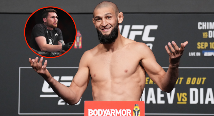 Main photo shows Khamzat Chimaev missing weight for UFC 279. Bubble shows Darren Till