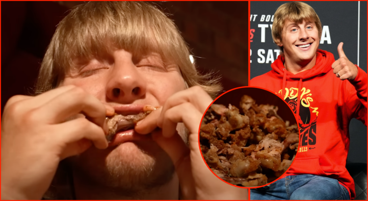 Paddy Pimblett takes on a chicken wing food challenge (left)