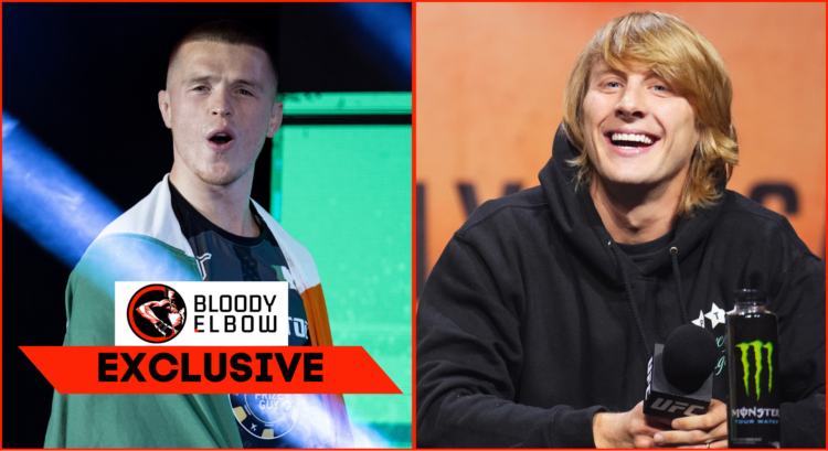 Composite image: Paul Hughes (left), Paddy Pimblett (right). Overlay text reads 'BLOODY ELBOW EXCLUSIVE'
