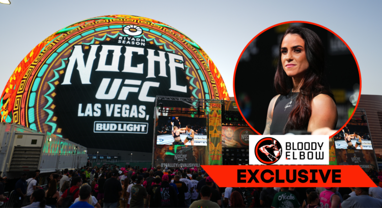 Main photo shows the Sphere with Noche UFC branding. Bubble shows Norma Dumont