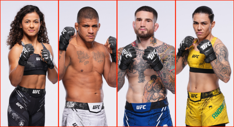 Split image of Natalia Silva, Gilbert Burns, Sean Brady, and Jessica Andrade ahead of UFC Vegas 97