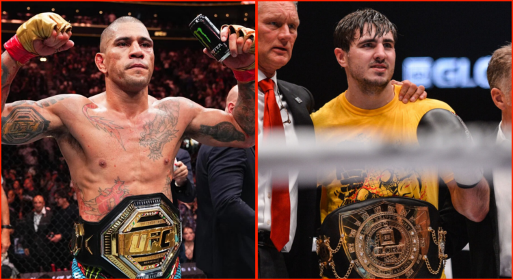 Side by side of Artem Vakhitov at the Kick Boxing World Championship in 2016 and Alex Pereira after winning at UFC 307