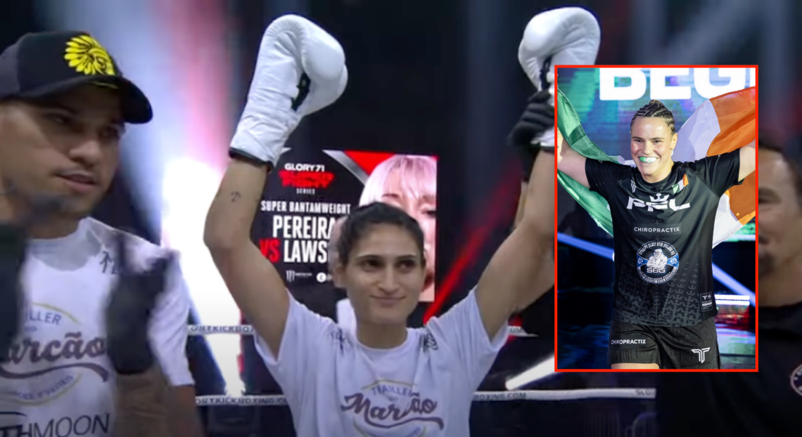 Main photo shows Alex Pereira and his sister Aline Pereira after she won a fight. Bubble photo shows Dee Begley