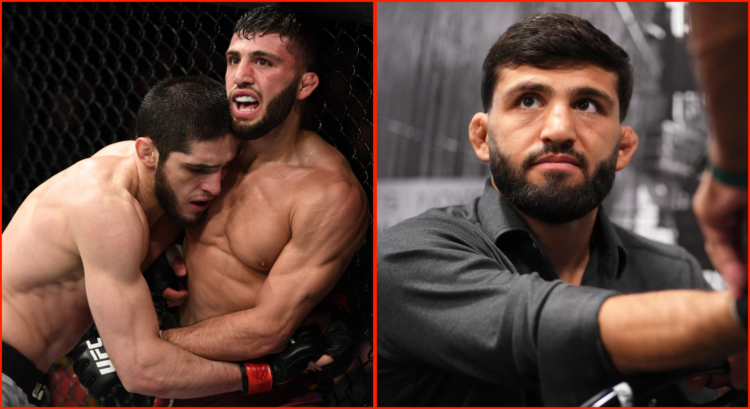 Side by side of Arman Tsarukyan vs Islam Makhachev, and Tsarukyan at UFC 300