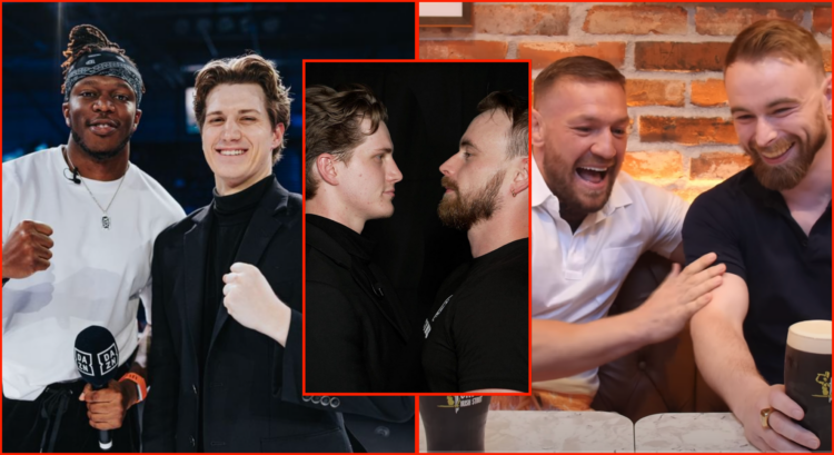 Left photo shows KSI and Ben Davis, Right photo shows Conor McGregor and Oscar Willis. Middle photo shows Ben Davis and Oscar Willis facing off