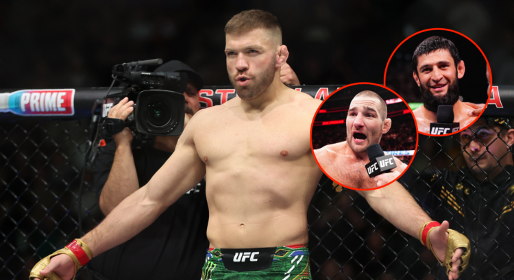 Dricus Du Plessis (main) moments before his UFC 305 fight, Khamzat Chimaev (top right) following his UFC 308 win and Sean Strickland (bottom right)...
