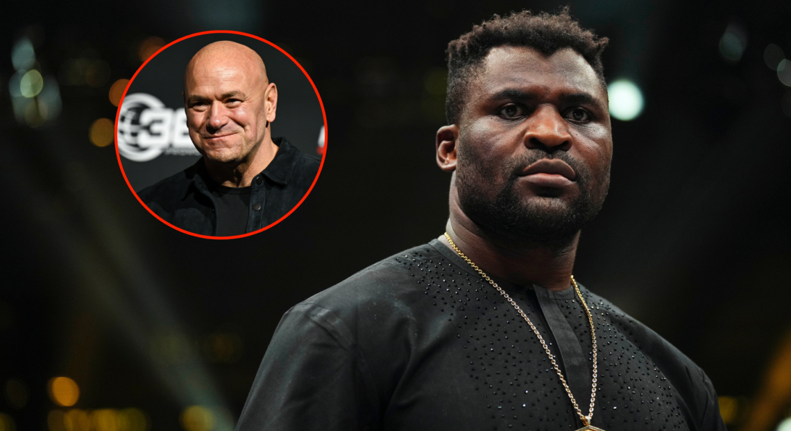 Dana White (left) at the 3Arena in Dublin for a boxing event, Francis Ngannou (right) at the PFL Playoffs in Washington