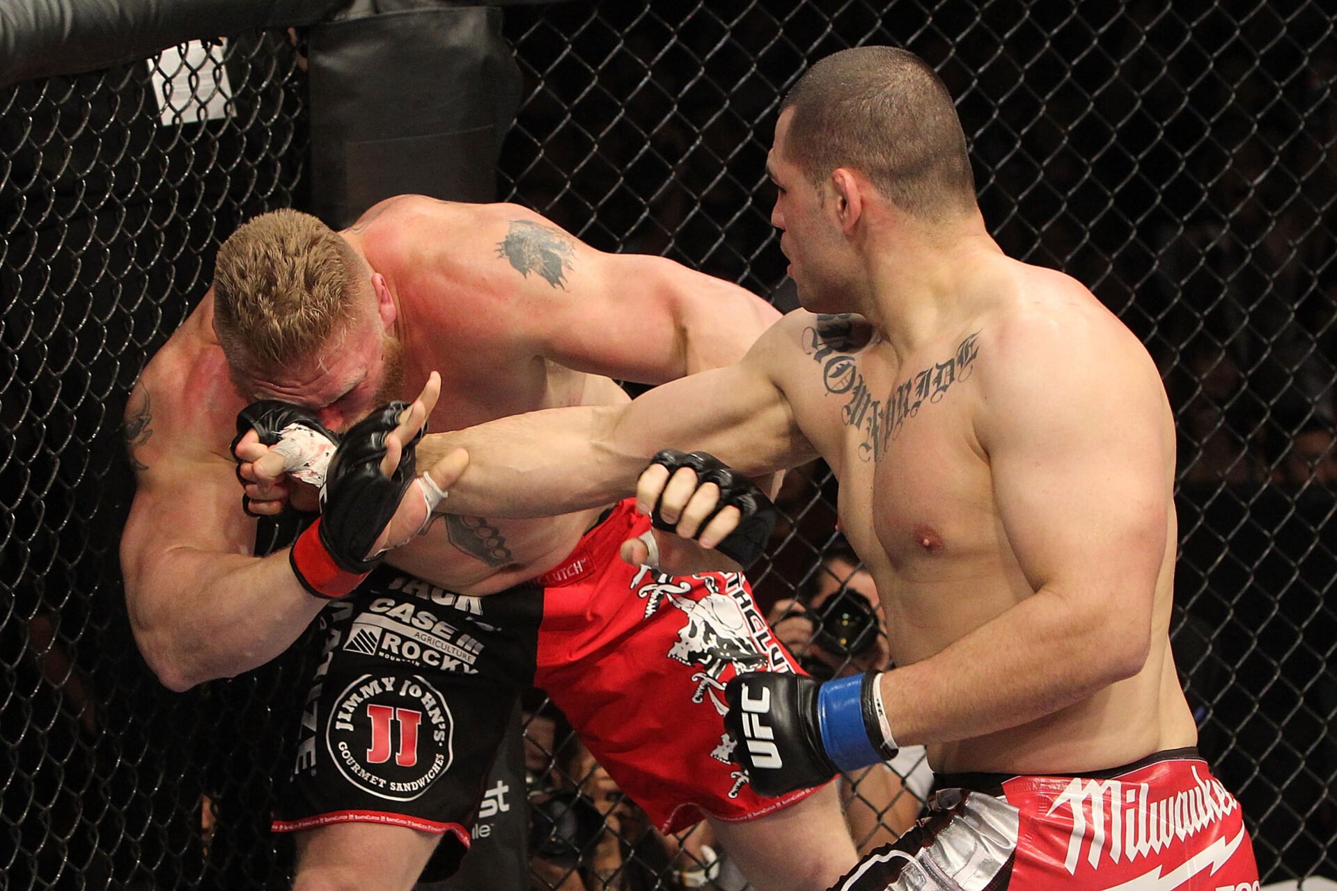 Cain Velasquez punching Brock Lesnar