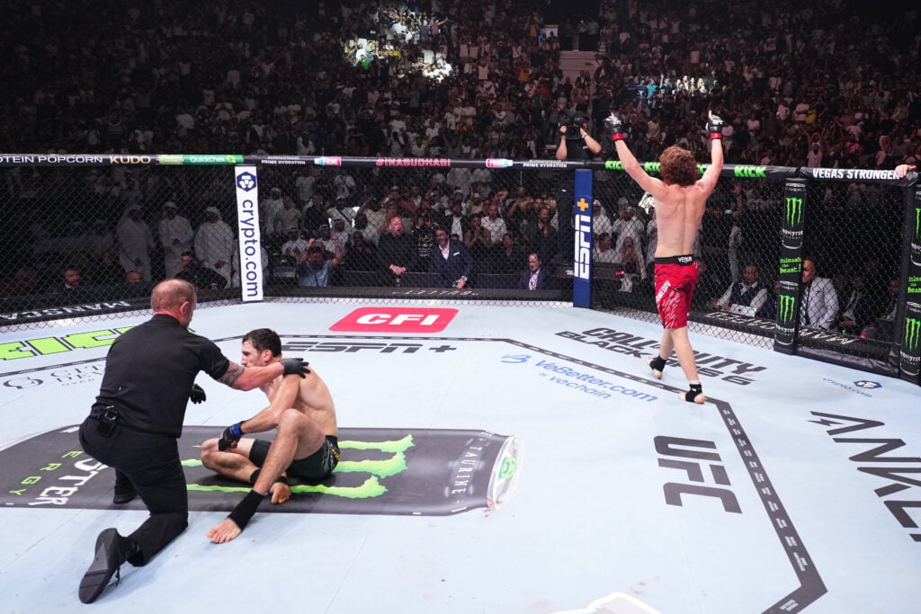 Shara Magomedov celebrates knocking out Armen Petrosyan at UFC 308