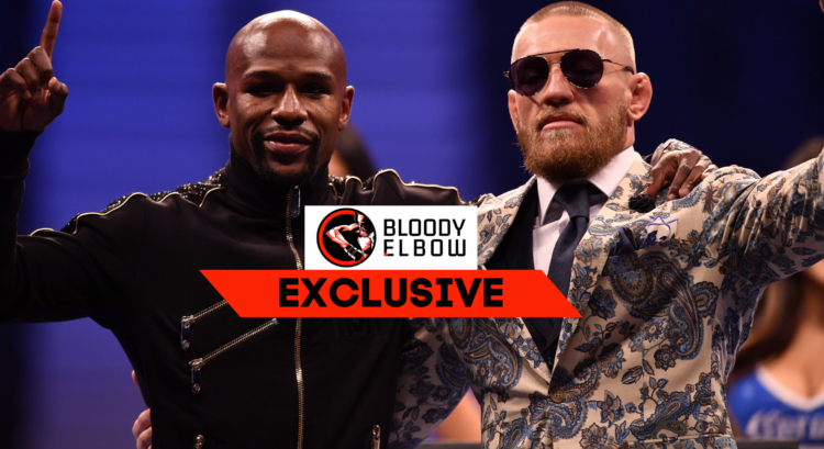 Floyd Mayweather and Conor McGregor with exclusive banner