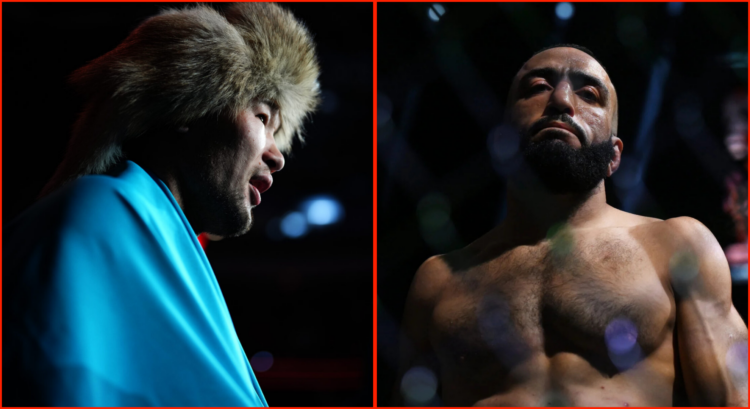 Side by side of Belal Muhammad at UFC 304 and Shavkat Rakhmonov ahead of UFC 296