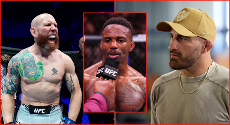 Split image of Josh Emmett at UFC 284, Lerone Murphy at UFC 308 and Alexander Volkanovski at the UFC 205 Media Call.
